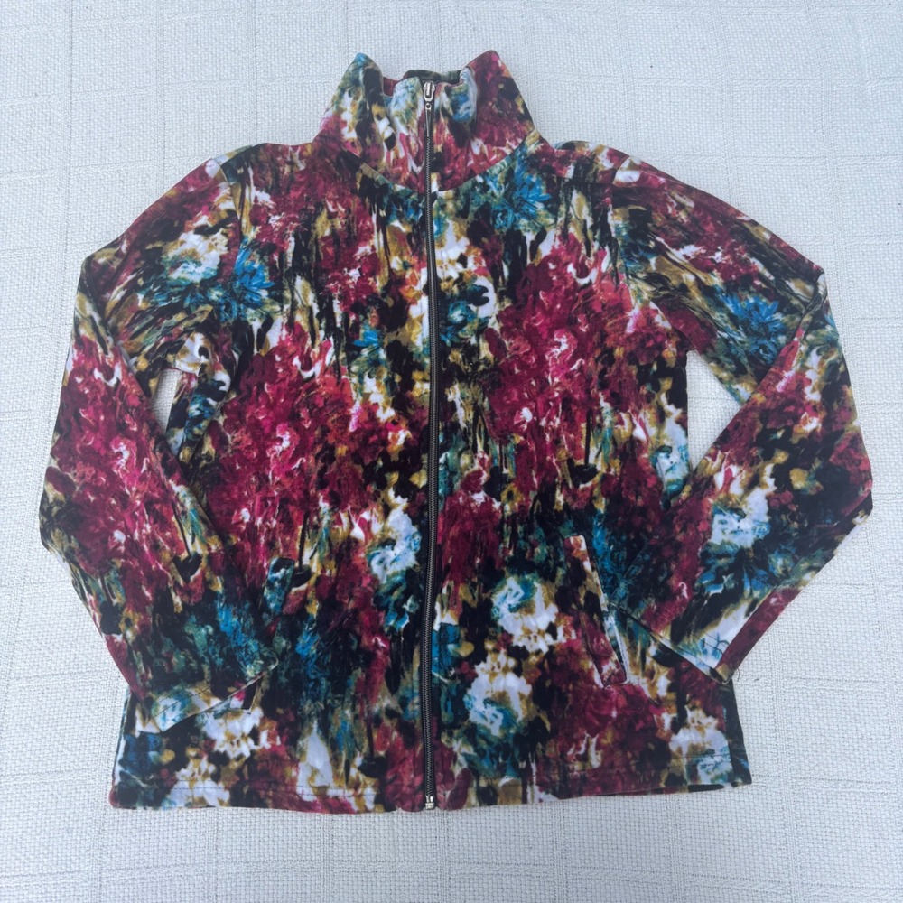 Women's‎ PS Onque Casual Abstract Jewel Tone Floral Velour Mock Neck Zip Jacket